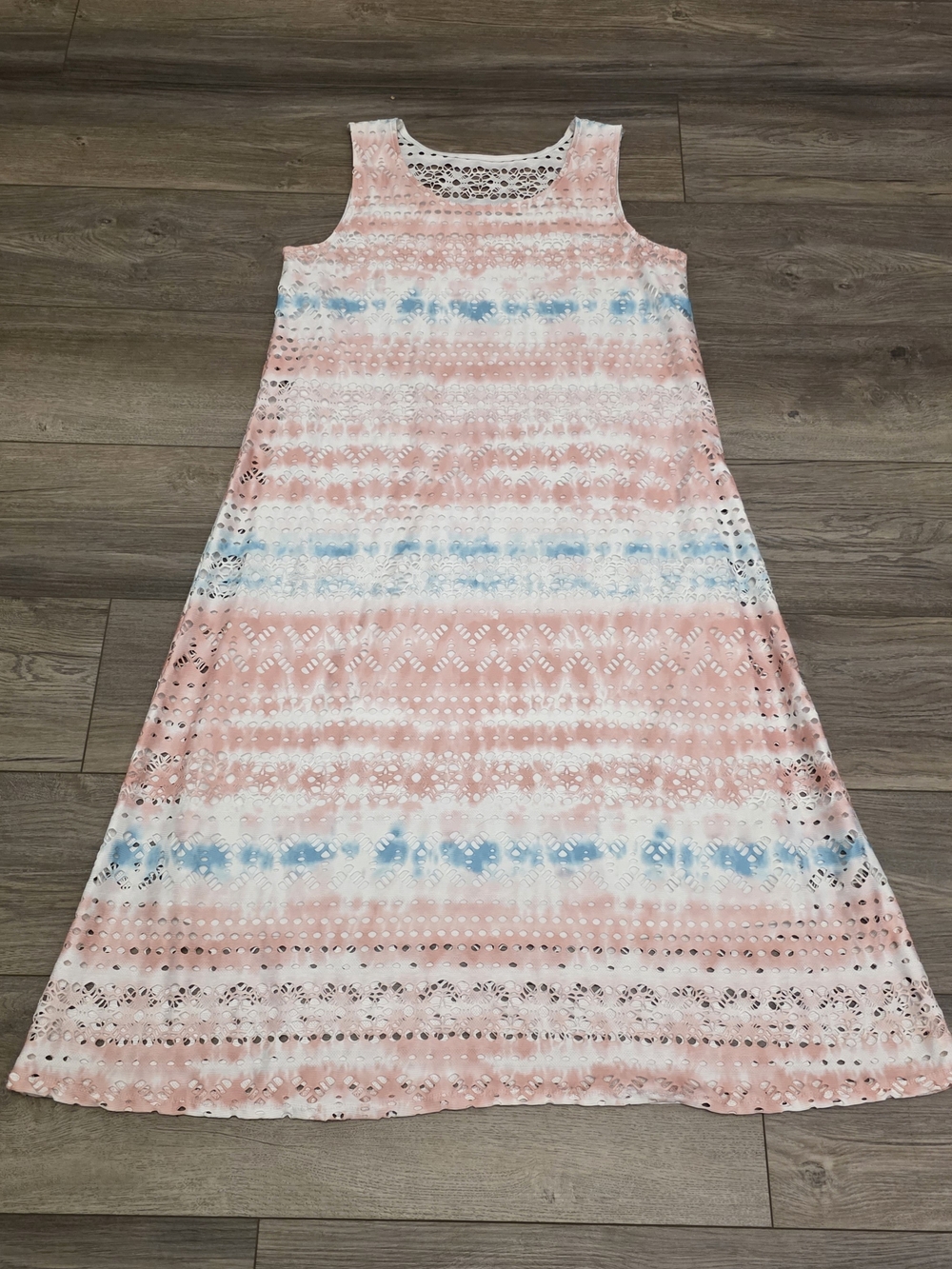 Sleeveless Pink & Blue Tie-Dye Maxi Dress